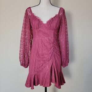 EUC Selfie Halley Size L Babydoll Romantic Lace Mini Balloon Sleeve Mini Dress
